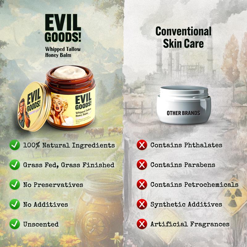 🔥EVIL GOODS🔥 Whipped Beef Tallow and Manuka Honey Balm, 4oz, Organic Face Cream, Moisturizer, Body Lotion, Skin Care and Lip Balm-c